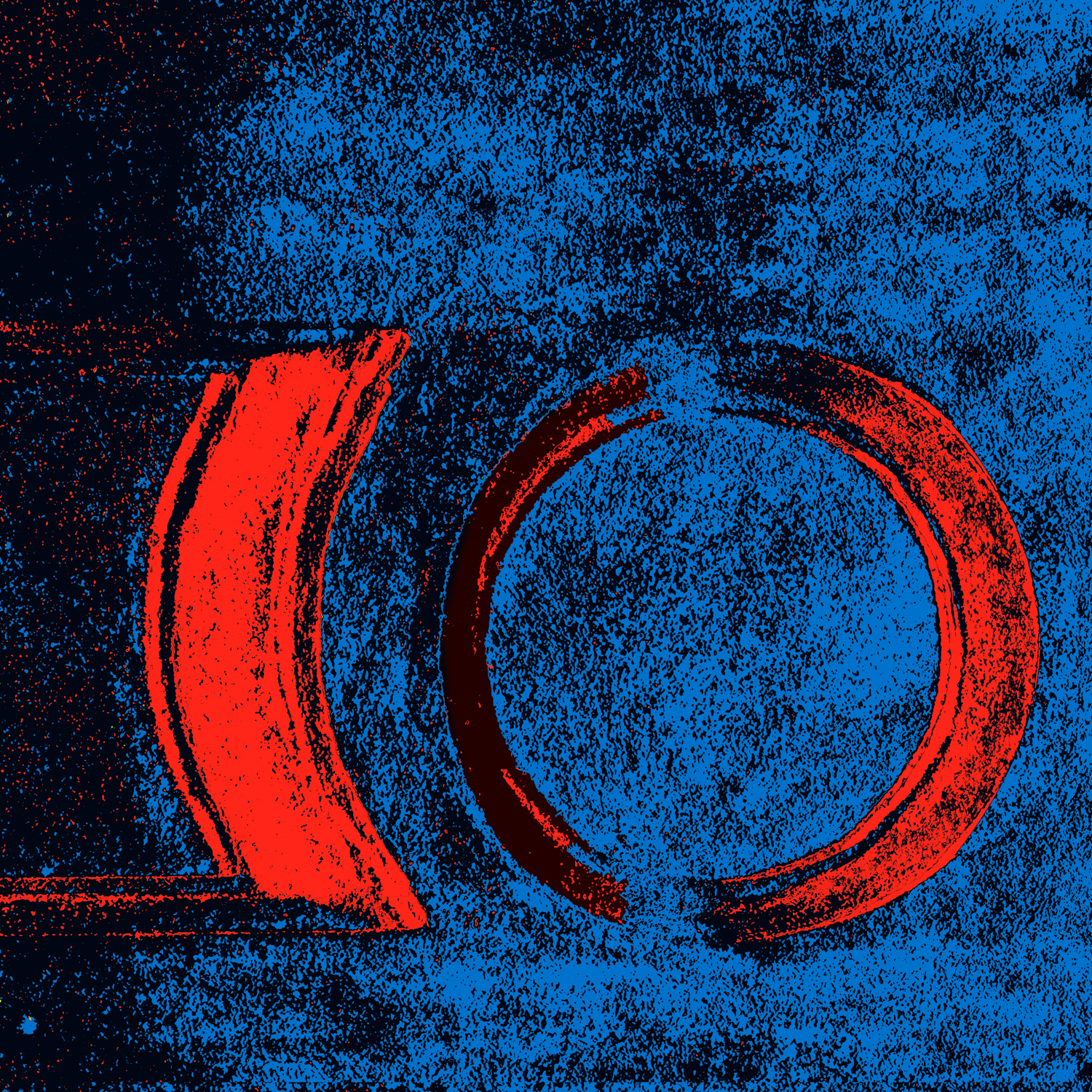 A red ring on the blue background